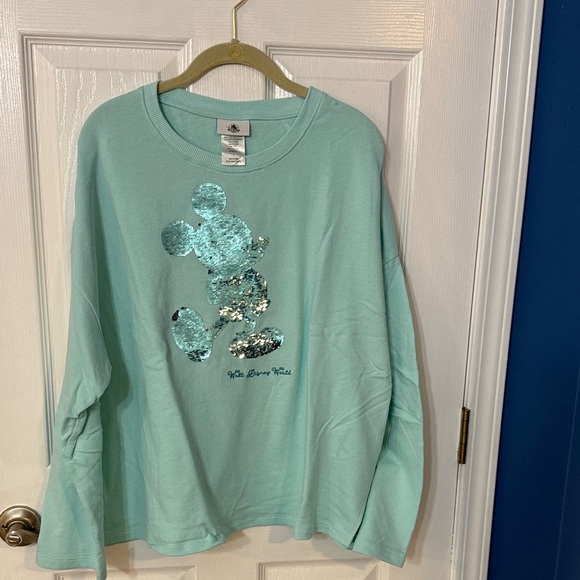 Disney Tops - Disney Mint Sequin Mickey Sweatshirt